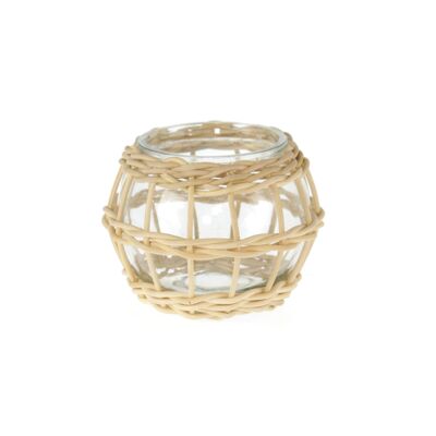 Lanterna in vetro con rattan, 14 x 14 x 10 cm, marrone, 834813