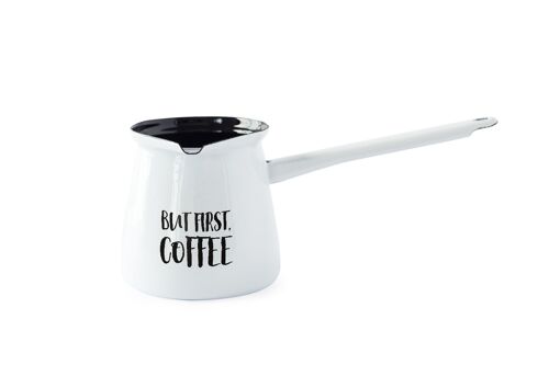 Enamel coffee pot BUT FIRST COFFEE