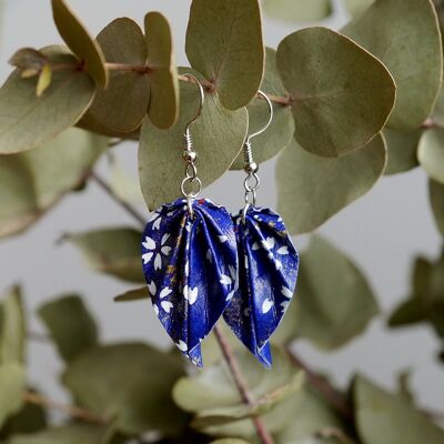 Boucles d'oreilles origami - petites feuilles bleues marine