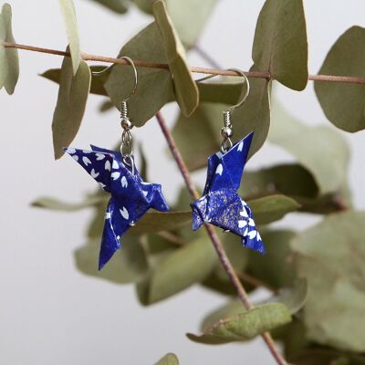 Pendientes origami - Pareja de palomas azul marino