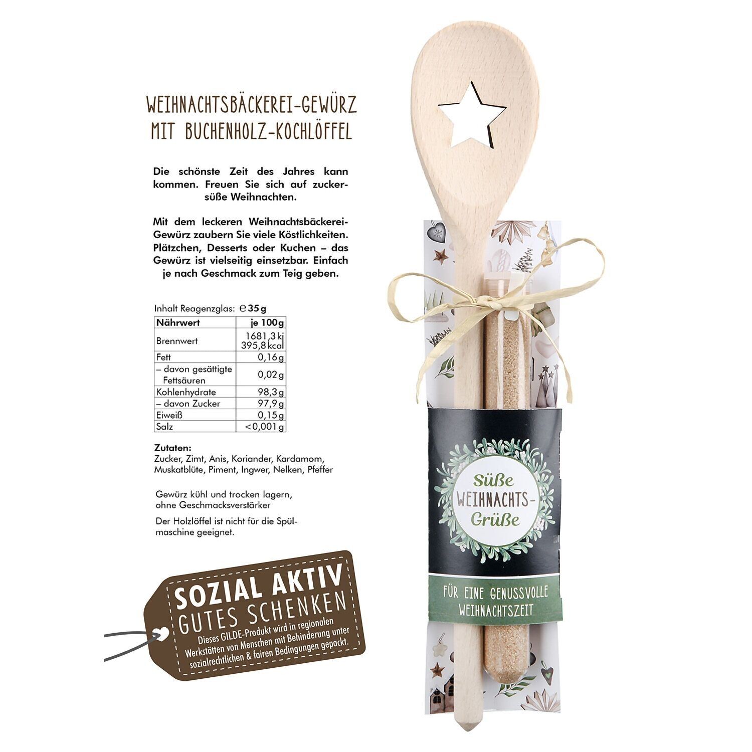 Wooden spoon sweet Christmas greetings, H.31cm