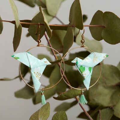 Origami hoops - Doves and floral mint pompoms