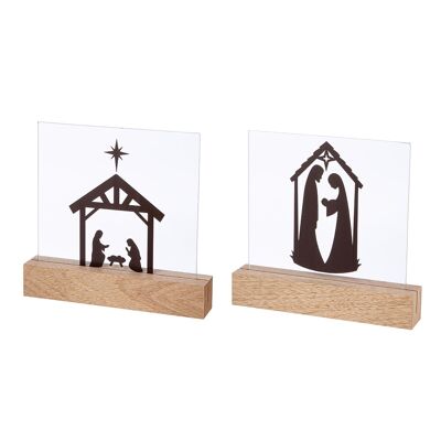 Supporto presepe rettangolare a rilievo 2 volte assortito, H.16 centimetri