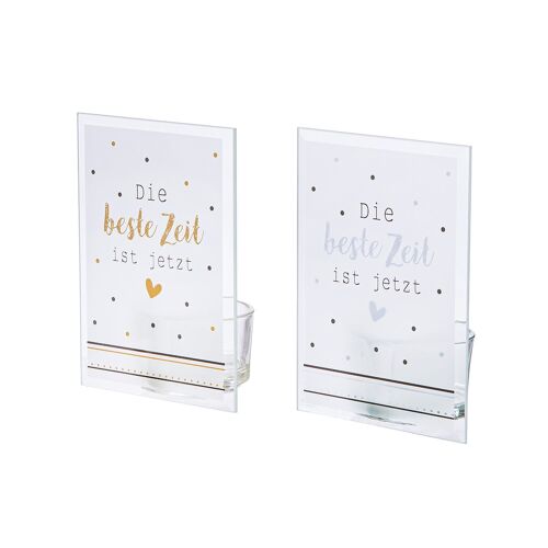 Teelichtleuchter rechteckig Beste Zeit 2-sortiert, H.12 cm