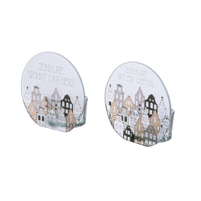Tealight holder round city lights 2-fold sorted, H.9.5cm