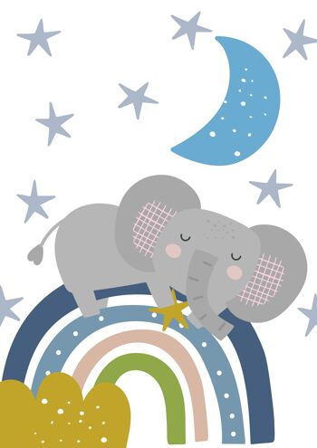 Affiche illustrée Éléphant endormi 2