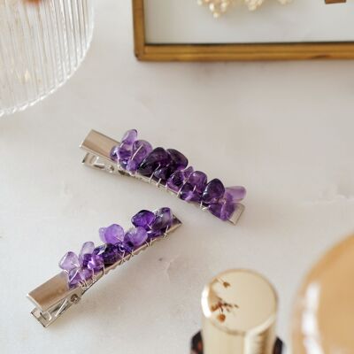 Amethyst Crystal Hair Clip - Set of 2