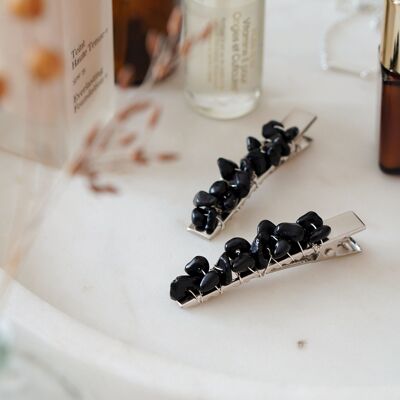 Black Obsidian Crystal Hair Clip - Set of 2