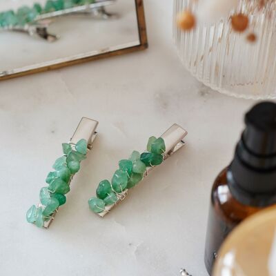 Aventurine Crystal Hair Clip - Set of 2