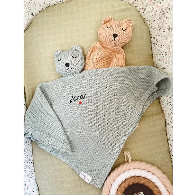 Piumino lavorato a maglia con orsetto di peluche