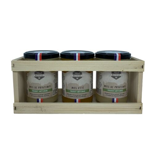 Coffret 2 pots de Miel Printemps et 1 Miel d'Eté 250gr