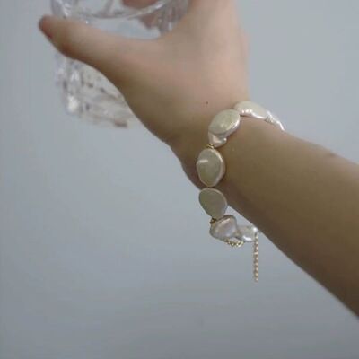 Pulsera única de cuentas de moneda de perla barroca