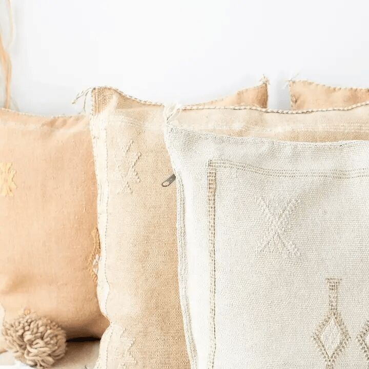 🤍 Copricuscino Sabra bianco - Cuscini in seta di cactus marocchini 🤍