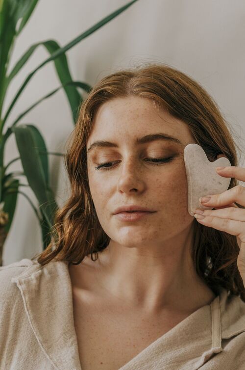 Quartz Crystal Gua Sha with Black Skull Pouch