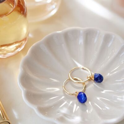 Boucles d'oreilles créoles épaisses en lapis-lazuli ton or