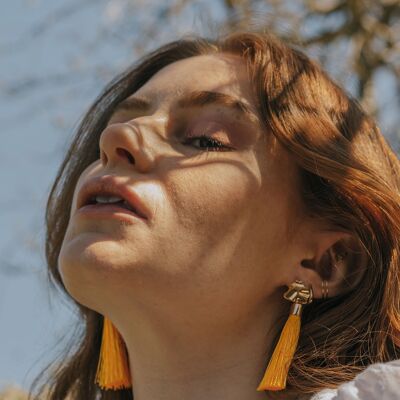 Gold Tone & Sunshine Yellow Tassel Drop Earrings