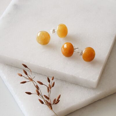 Silver Circle Stud Earrings with Yellow Jade