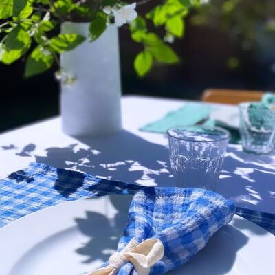 Box of 6 fabric table napkins, Petite Vichy Azur model, made in France