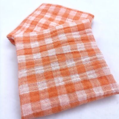 Set of 6 cocktail napkins - Vichy Clémentine cotton gauze 23x23cm - made in France