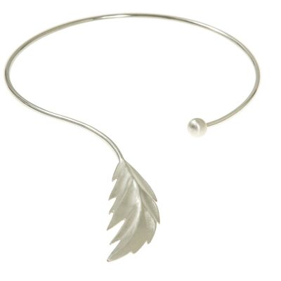 Collier jonc plume flex argent S/M