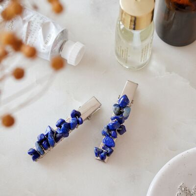 Pince à cheveux en cristal de lapis-lazuli - Lot de 2