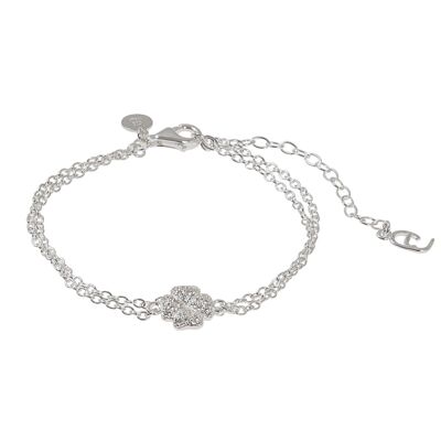 Brazalete doble pequeño cuatro corazones plateado