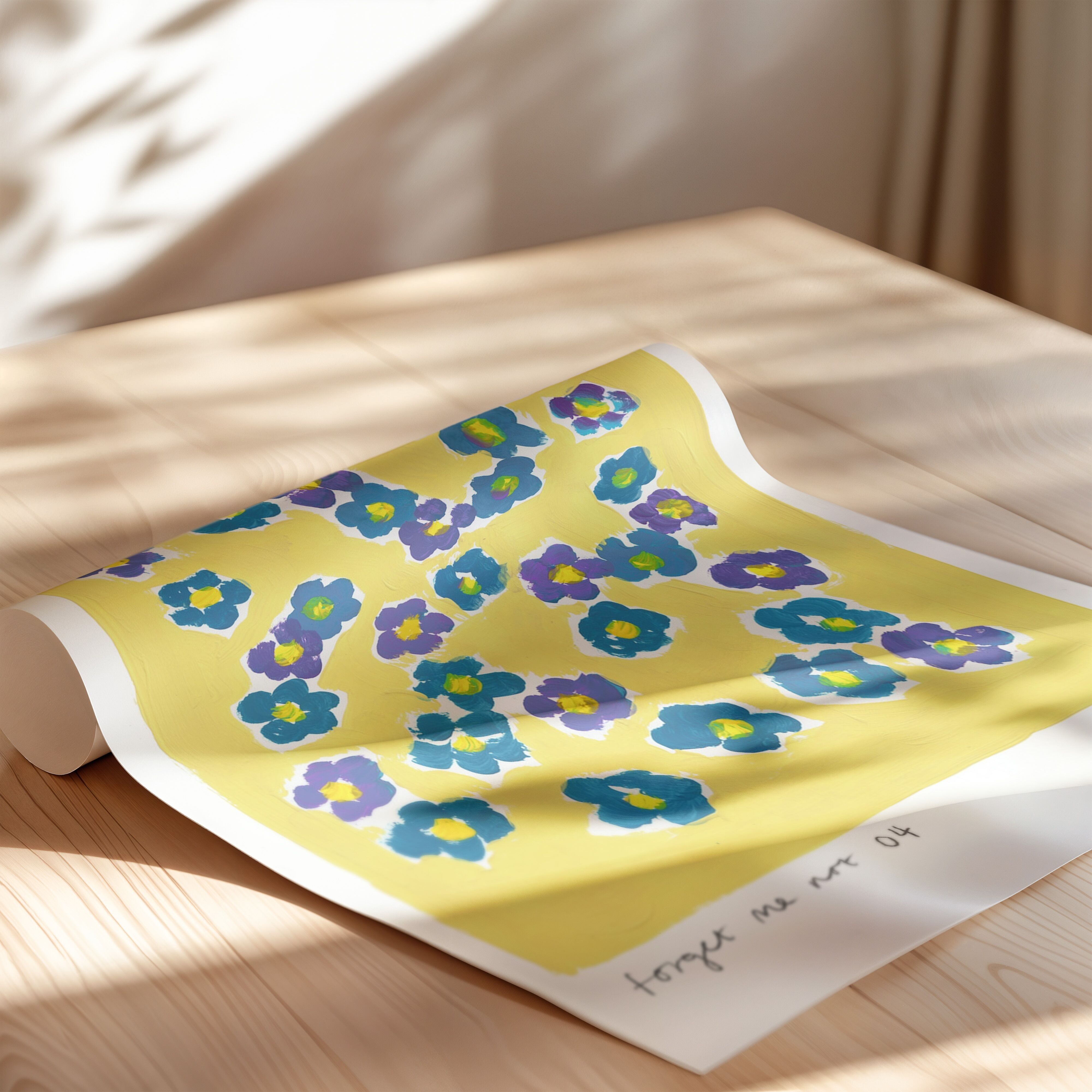 Vergissmeinnicht Wandkunst / Floraler Kunstdruck / Farbenfroher Druck