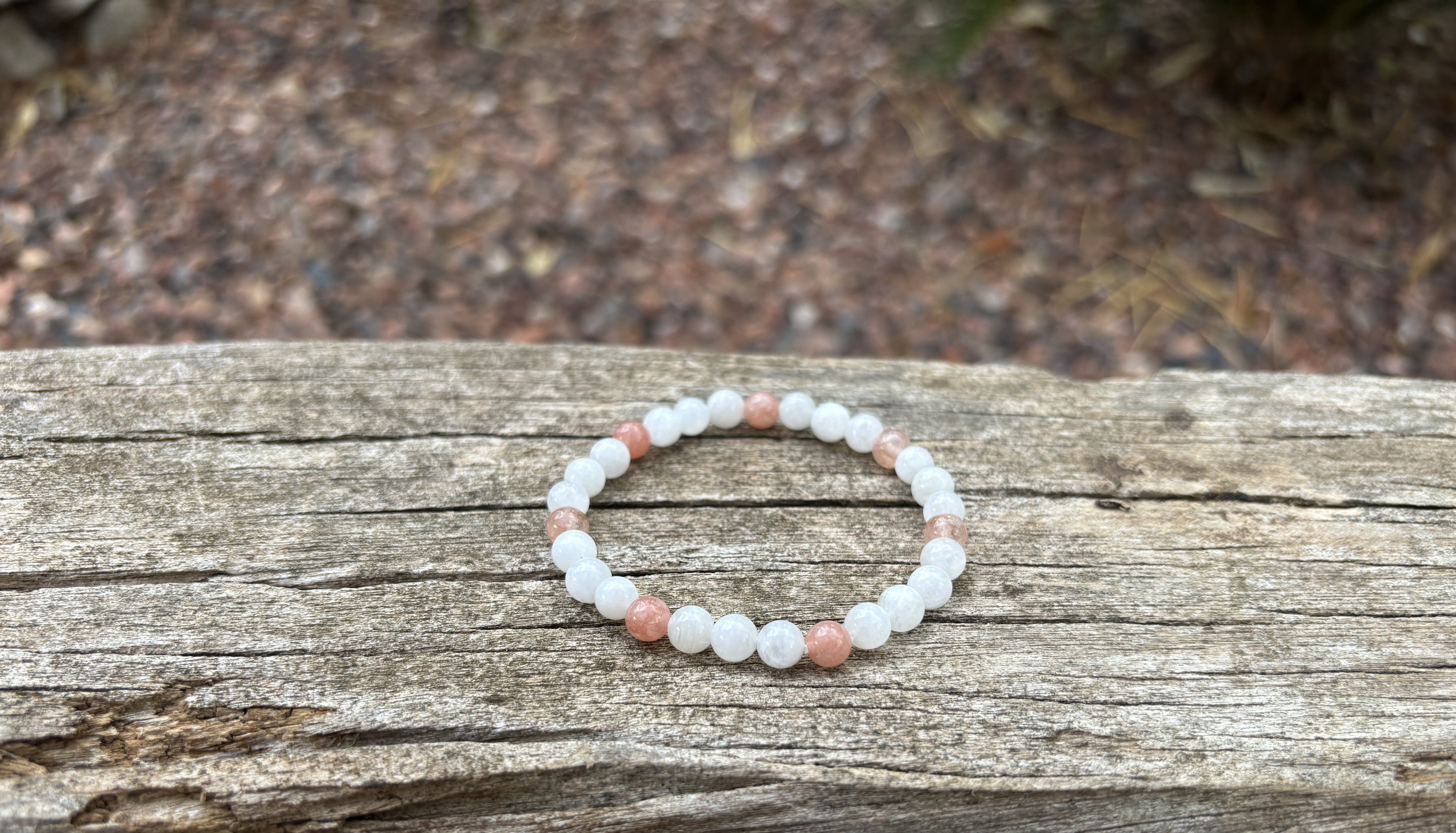 Bracciale elastico per litoterapia in pietra di luna e pietra di sole