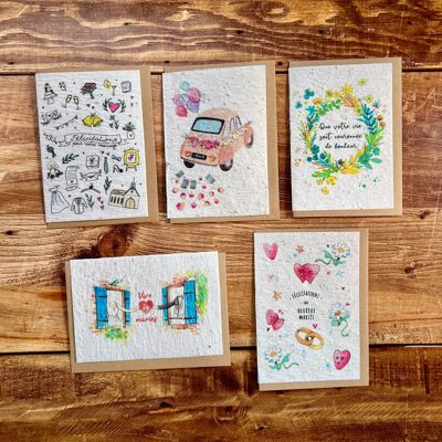Lote de tarjetas 3x5 con semillas (para plantar) de boda
