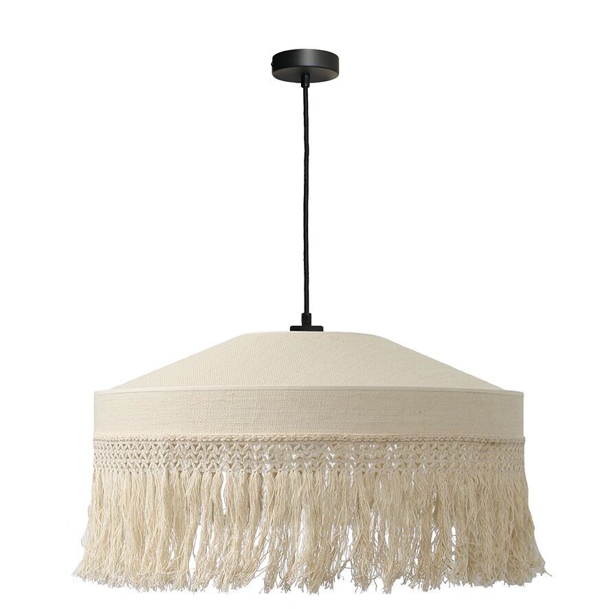 Lampada a sospensione DAYA Saco ecru e macramè, D50 cm