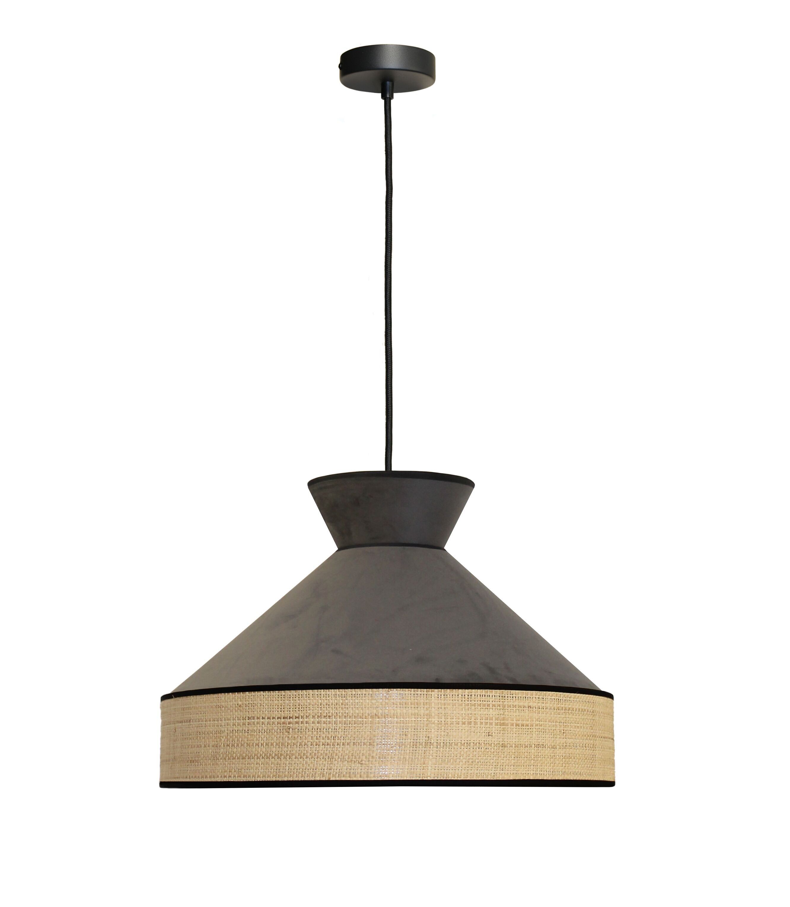 GATSBY raffia and velvet Anthracite suspension D45cm