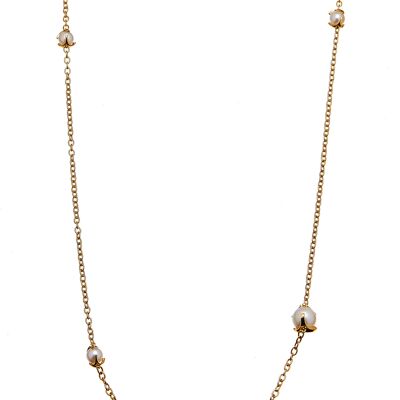 Cuello de cadena larga perla 90 + 5 Dorado