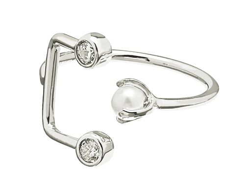Pearl/Brilliant double ring silver 16/17