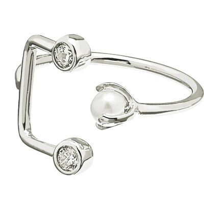 Pearl / Brilliant double ring silver 16/17
