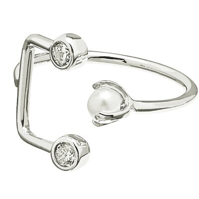Pearl/Brilliant double ring silver 16/17