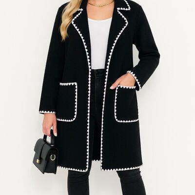 Heavy Premium Knit Coat with Pockets and Teeth Edging Design