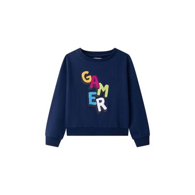 Felpa in maglia spazzolata blu scuro da ragazzo