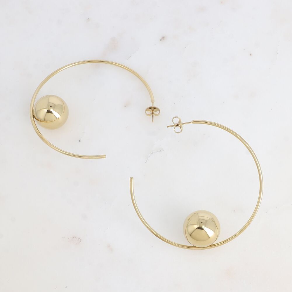 Orecchini a cerchio - sfera in acciaio 55x55mm