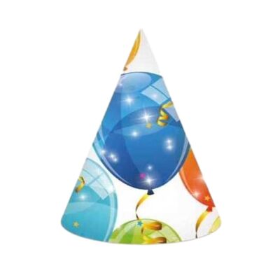 Sombreros de papel x6 globos brillantes