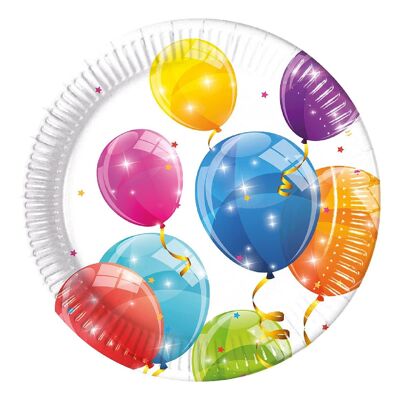 Platos de papel con globos brillantes x8