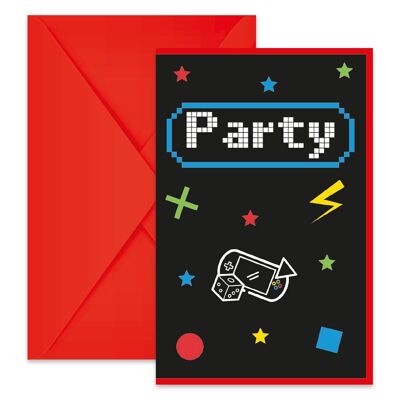 Gaming Party Invitations & Enveloppes x6