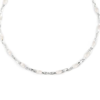 Collier perlé lettres 40-45 argent blanc