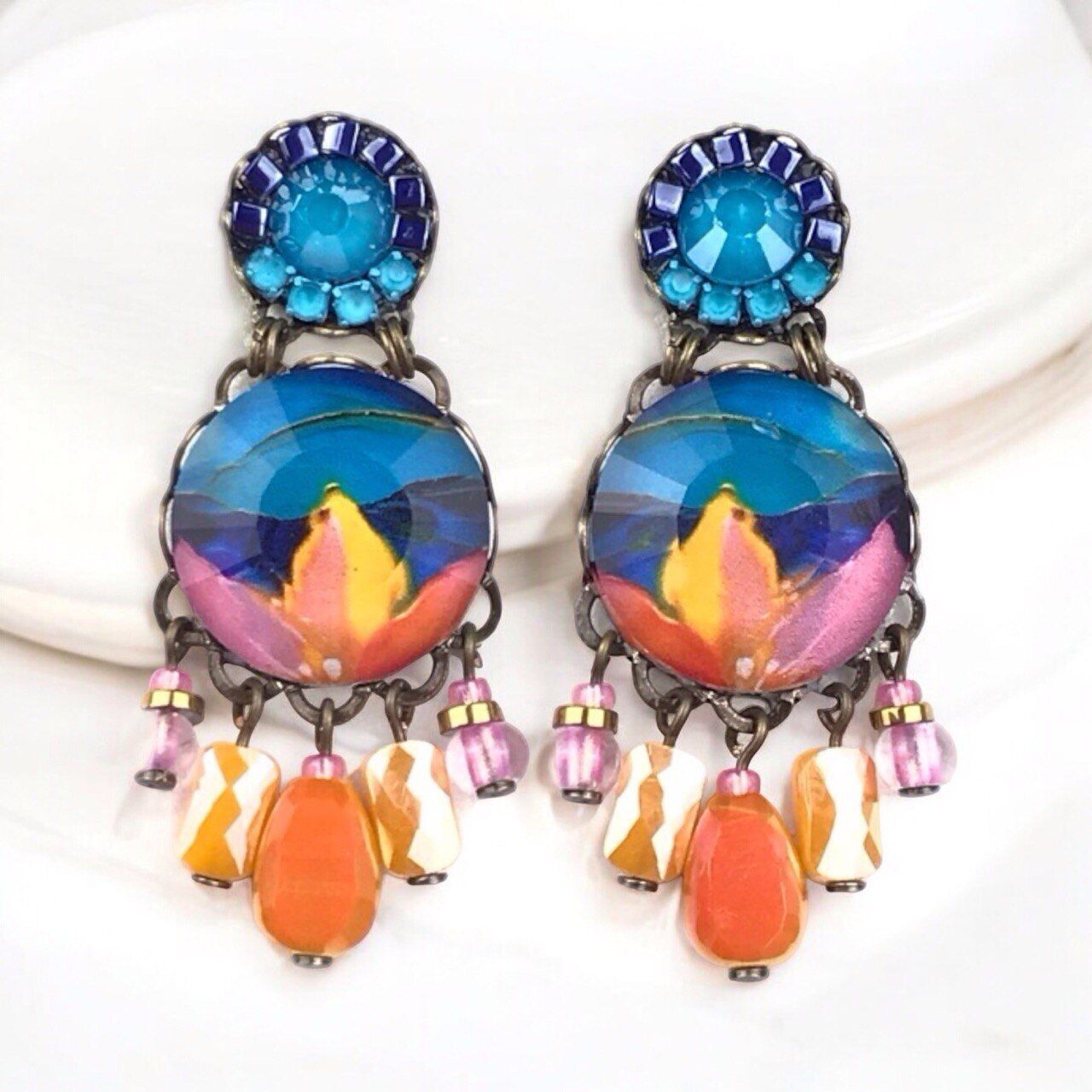 Kleine Nenufar-Kristallohrringe