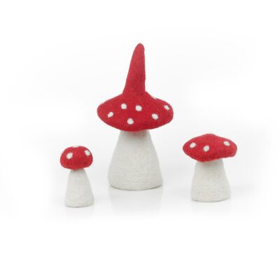 Set di 3 decorazioni di funghi velenosi traballanti in feltro fatti a mano