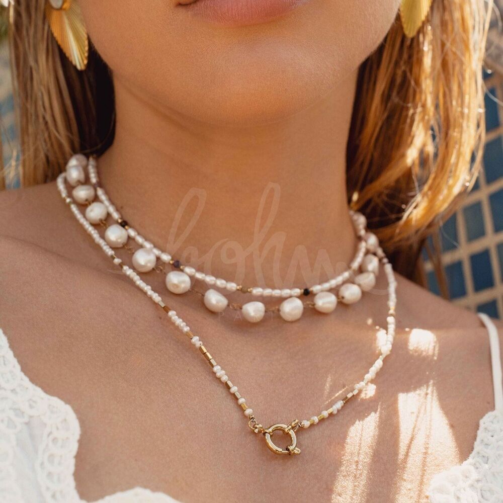 Collana - su cavo con perle d'acqua dolce