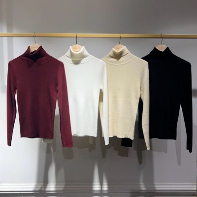 Wool and Lurex Ribbed Turtleneck Sweater - 8802