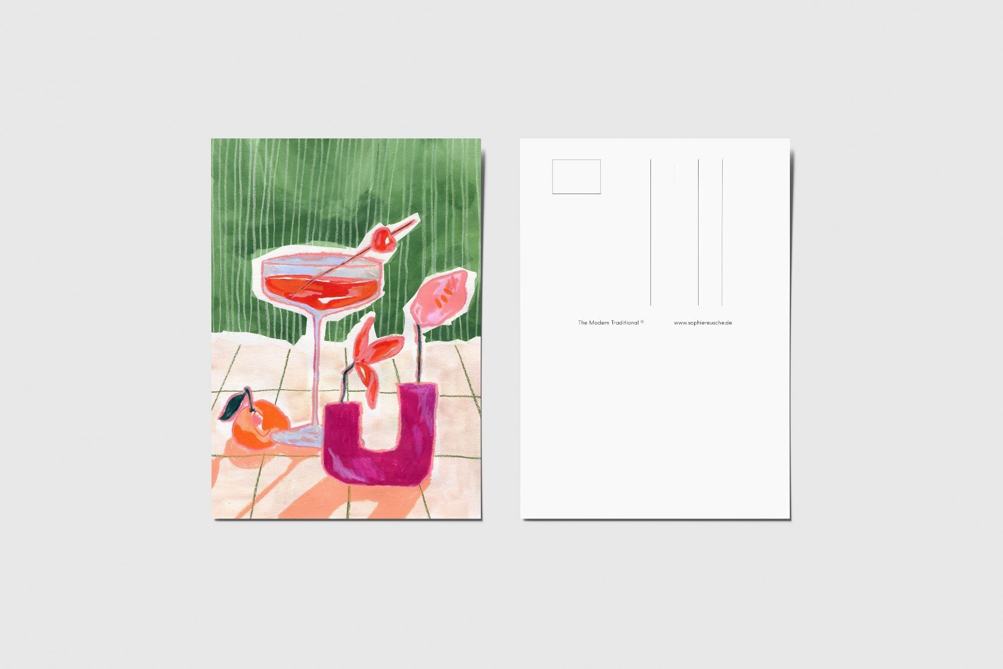 Cartolina "Bevande e fiori"