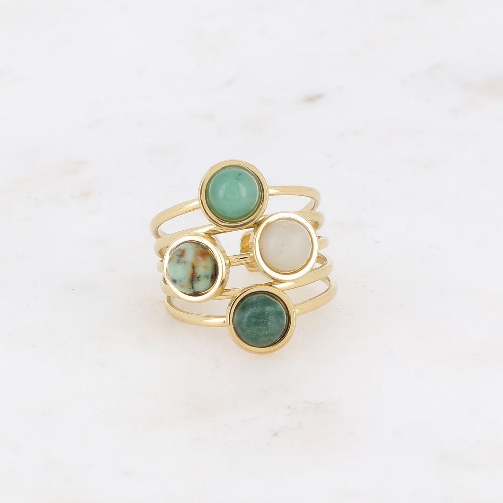 Ring – 5 Linien und 4 runde Cabochons aus Naturstein