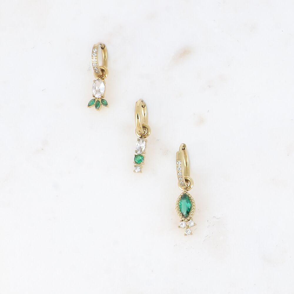 Set di 3 orecchini a cerchio - con cristallo (ananas, ovale e mandorla)