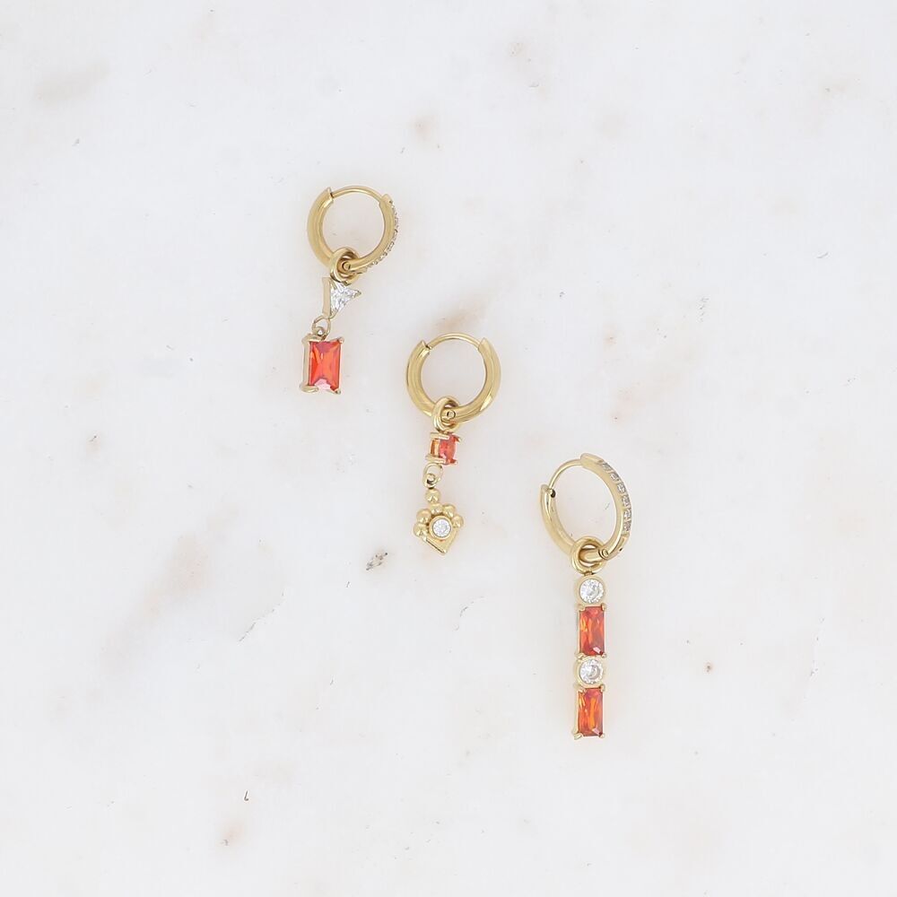 Set di 3 orecchini a cerchio - con cristallo (triangolo, ovale e barra)